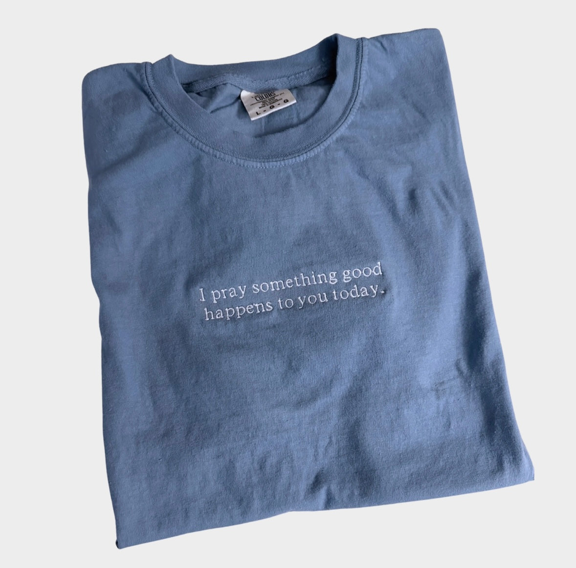 “Something Good” Embroidered Tee - Denim Blue