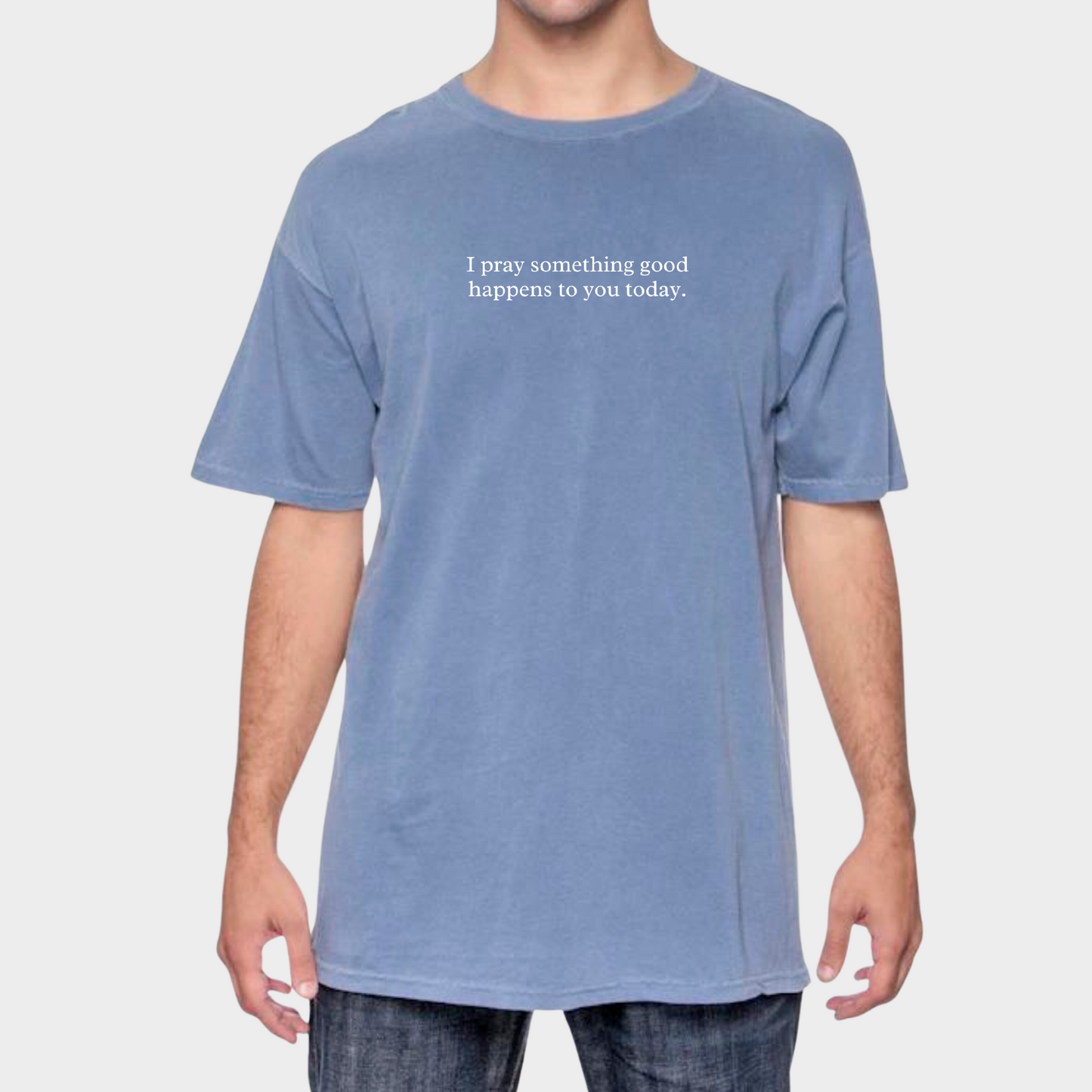 “Something Good” Embroidered Tee - Denim Blue