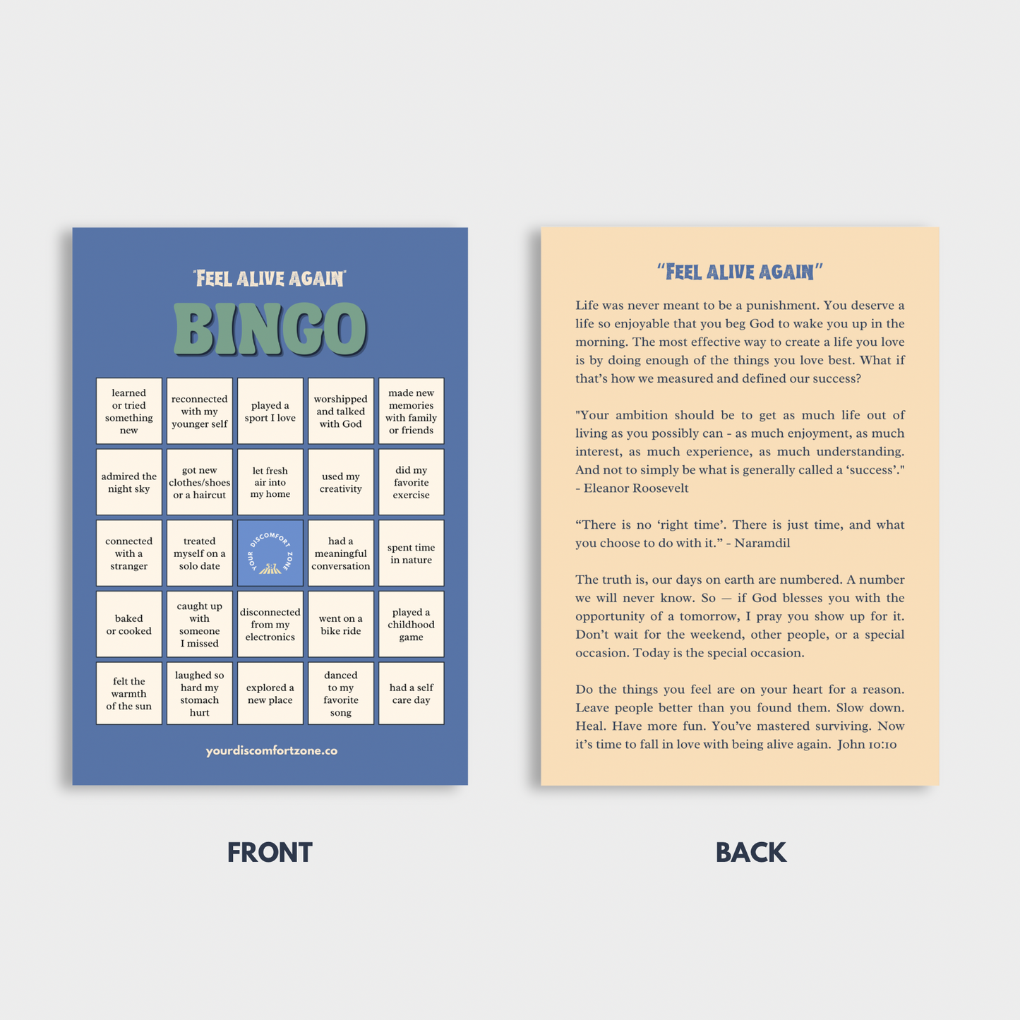 “Alive Again” Bingo Card