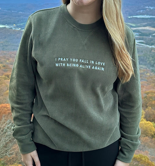 “Alive Again” Textured Long Sleeve - Olive Green