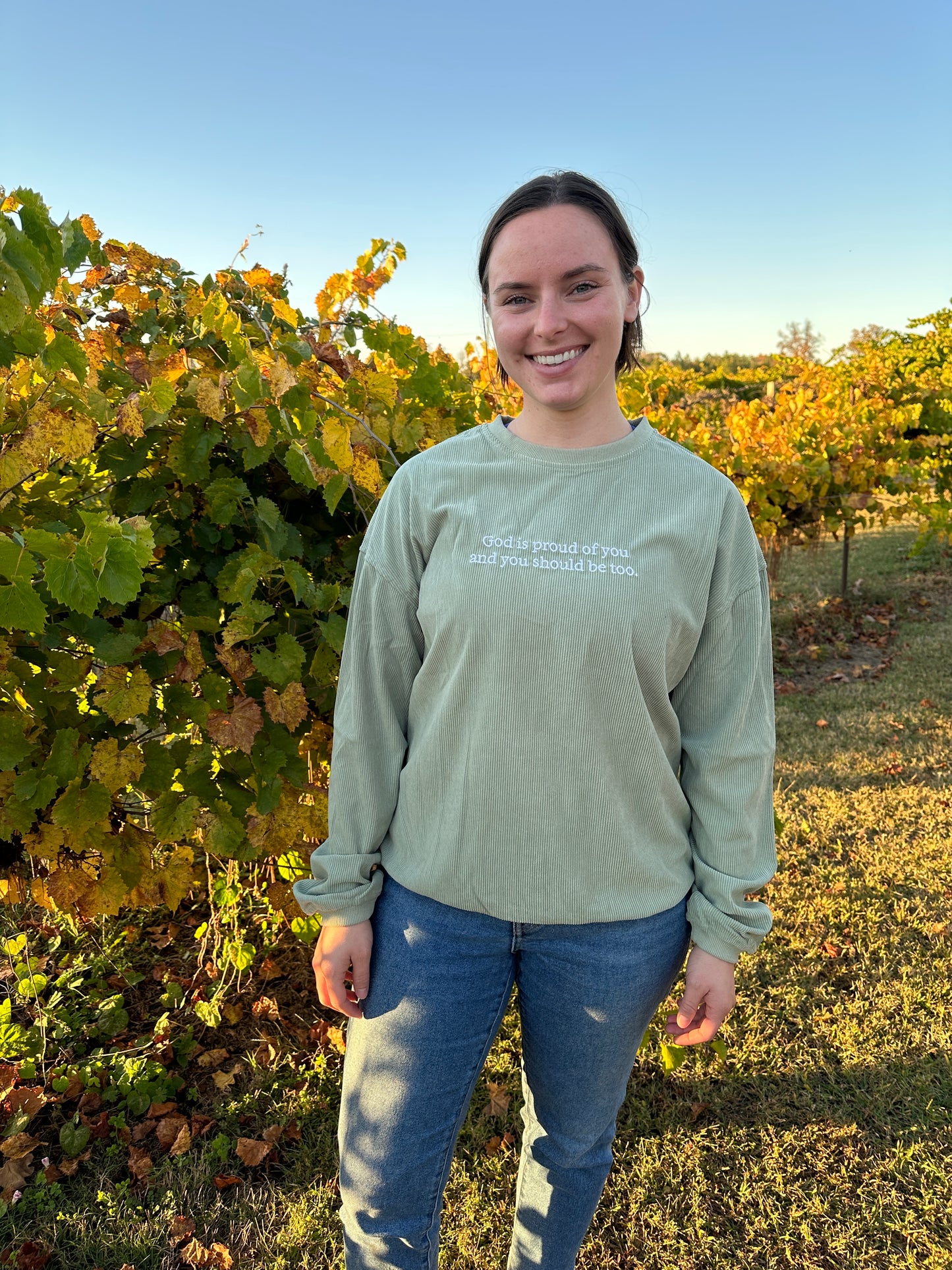 “Proud of You” Corded Crew - Sage Green