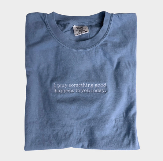 “Something Good” Embroidered Tee - Denim Blue