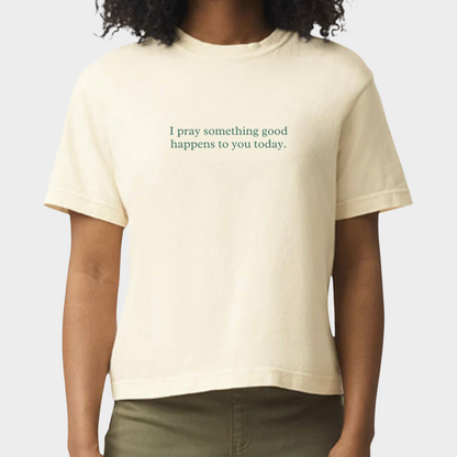 "Something Good" Embroidered Tee - Cropped - Cream