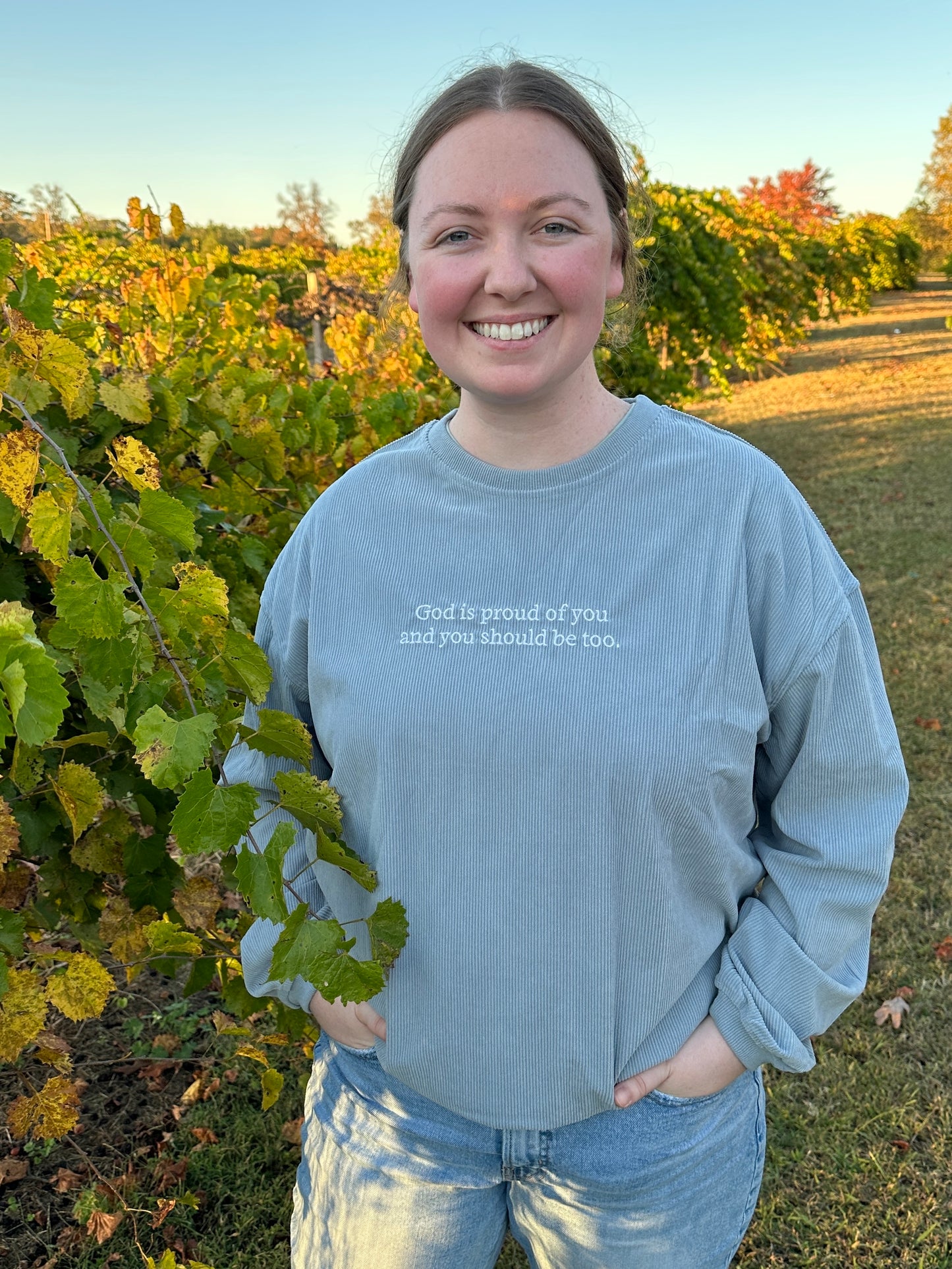 “Proud of You” Corded Crew - Sage Green
