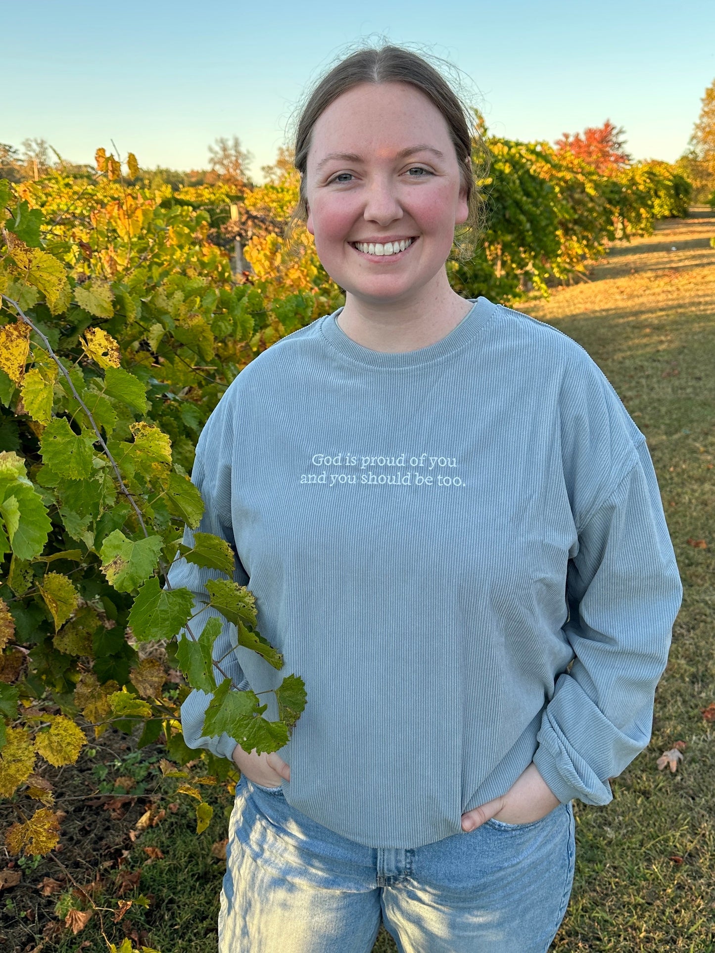 “Proud of You” Corded Crew - Vintage Blue