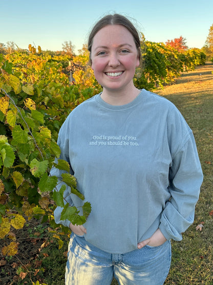 “Proud of You” Corded Crew - Vintage Blue